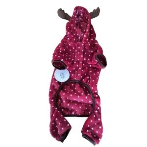NWT LuvGear Red Polka Dot Dog Hoodie with Antlers Pajamas Size M